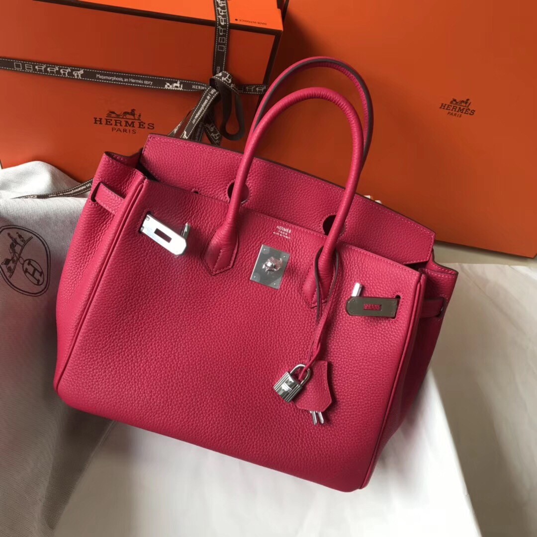 H**mes birkin 30cm bag in rose red clemence leather