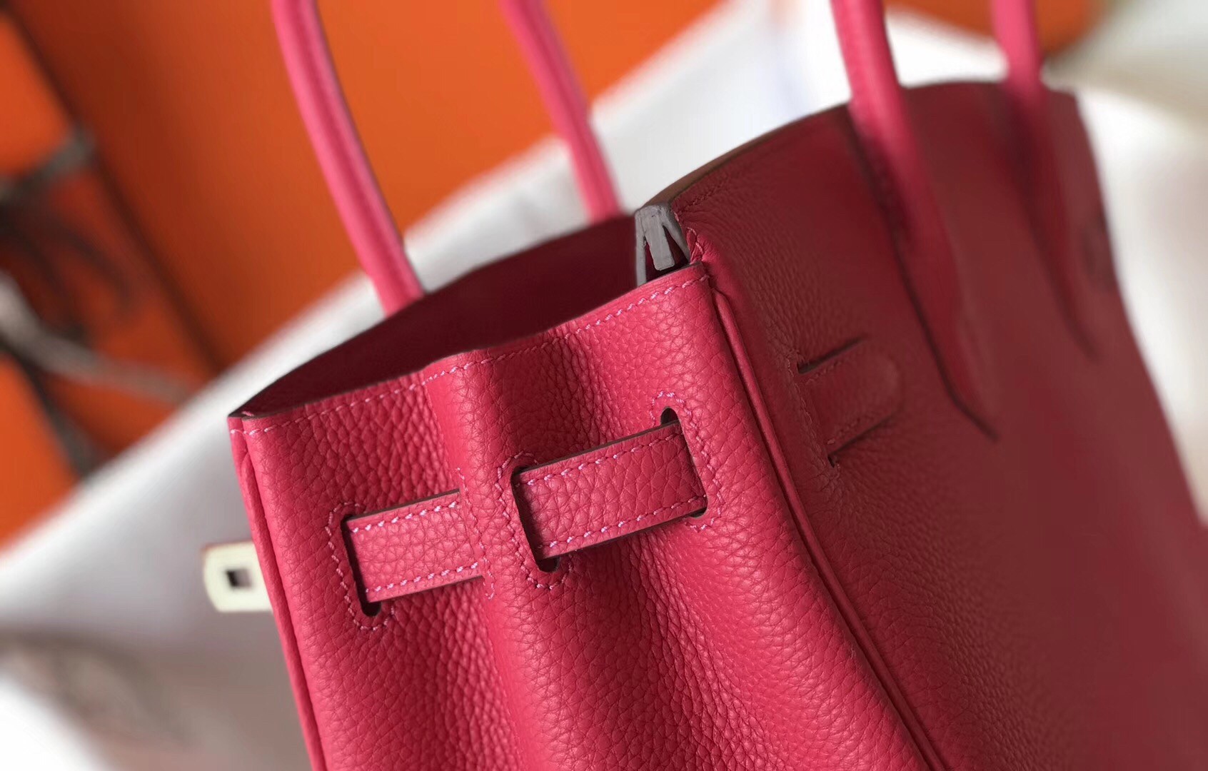 H**mes birkin 30cm bag in rose red clemence leather