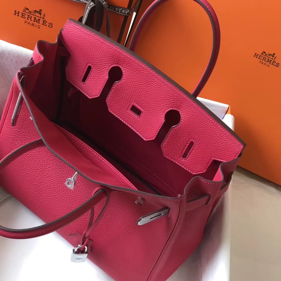 H**mes birkin 30cm bag in rose red clemence leather