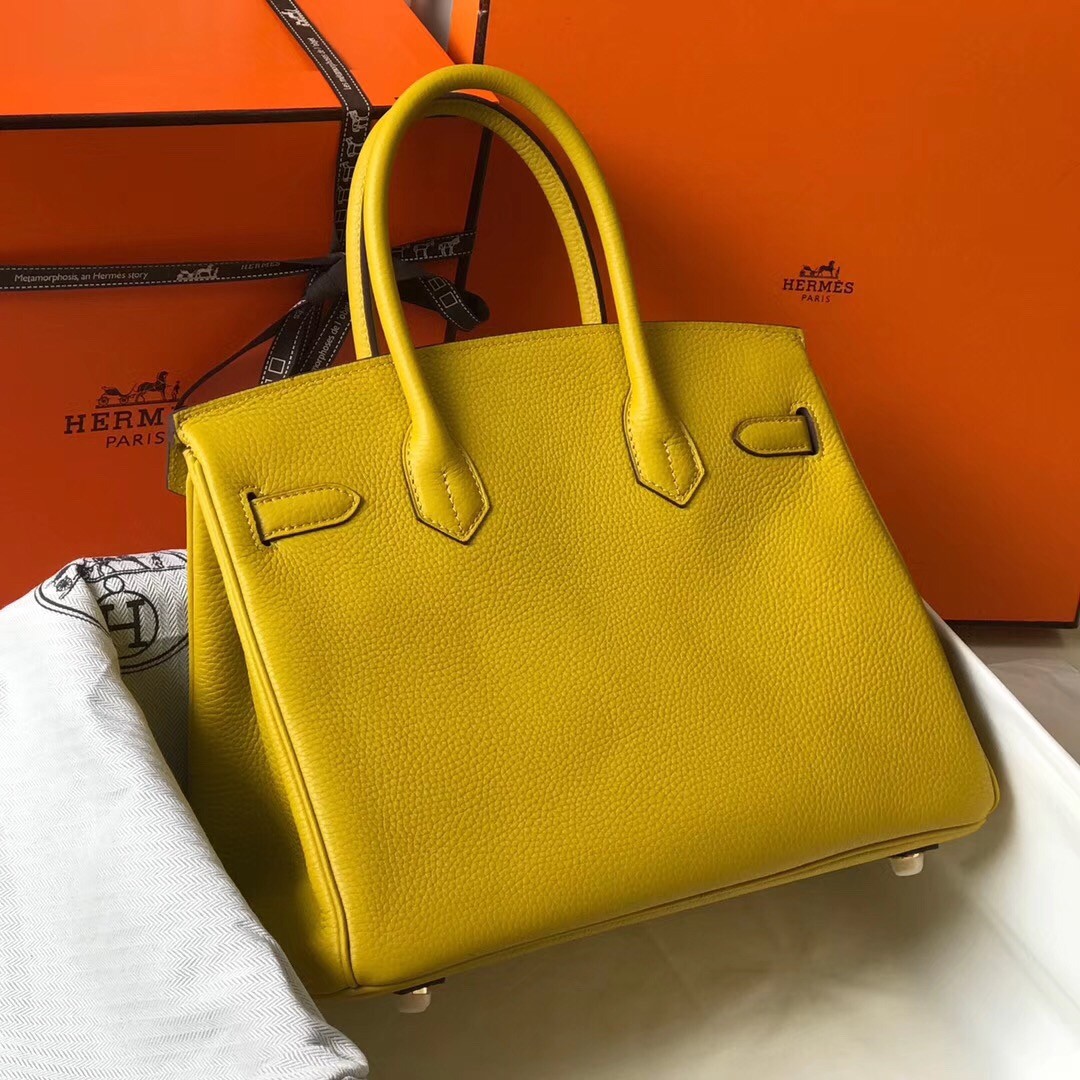 H**mes birkin 30cm bag in yellow clemence leather