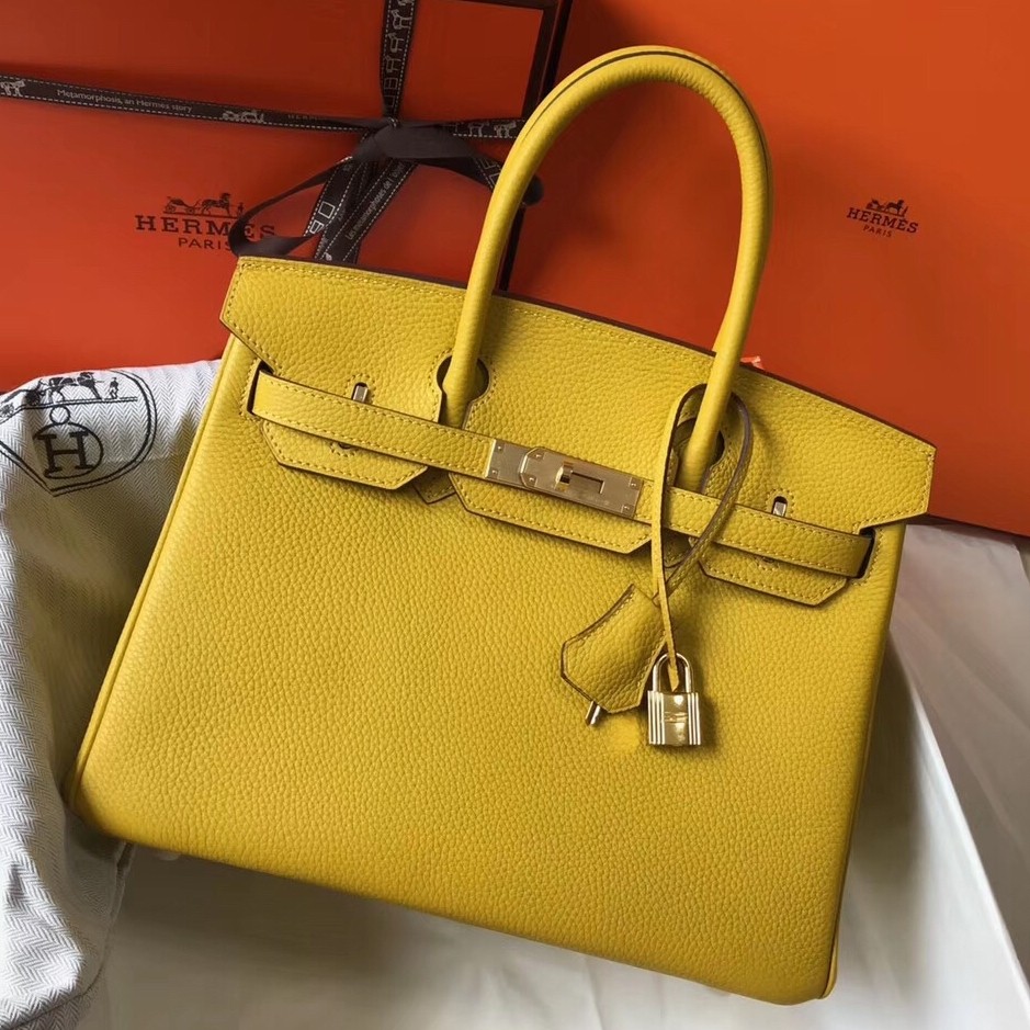 H**mes birkin 30cm bag in yellow clemence leather