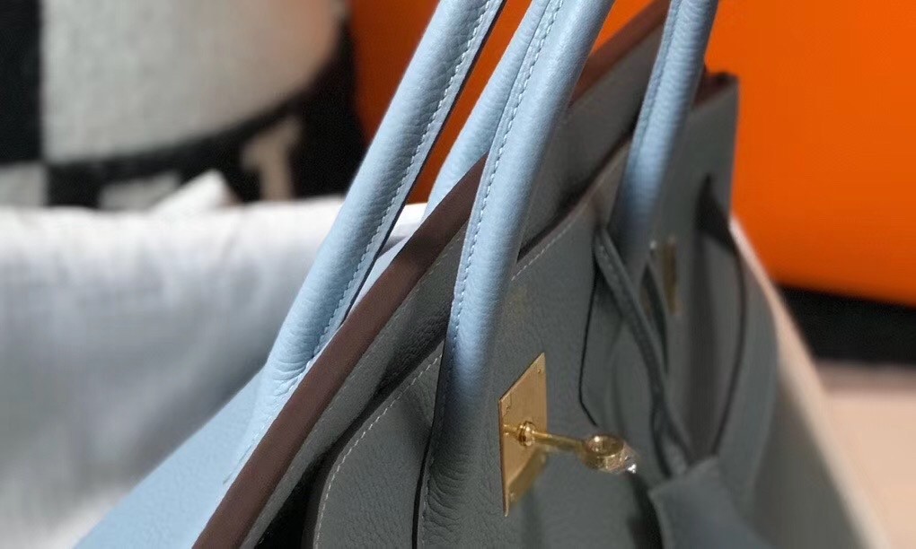 H**mes birkin 35cm bag in blue lin clemence leather