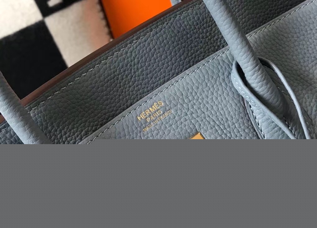 H**mes birkin 35cm bag in blue lin clemence leather