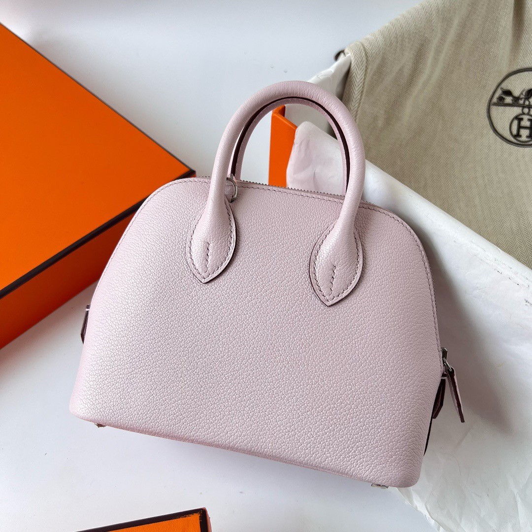 H**mes bolide 1923 mini handmade bag in mauve pale chevre mysore leather