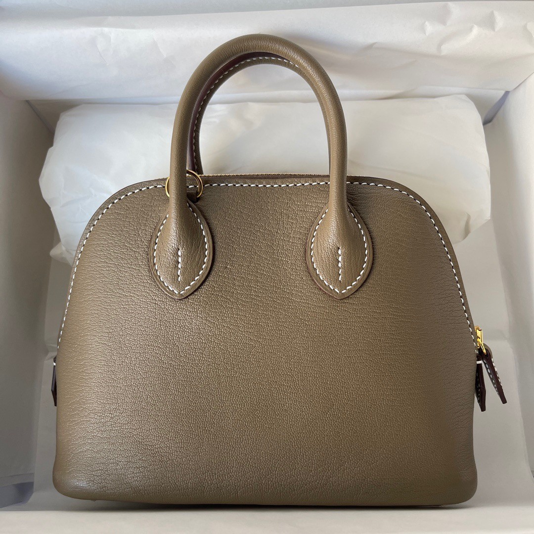 H**mes bolide 1923 mini handmade bag in taupe chevre mysore leather