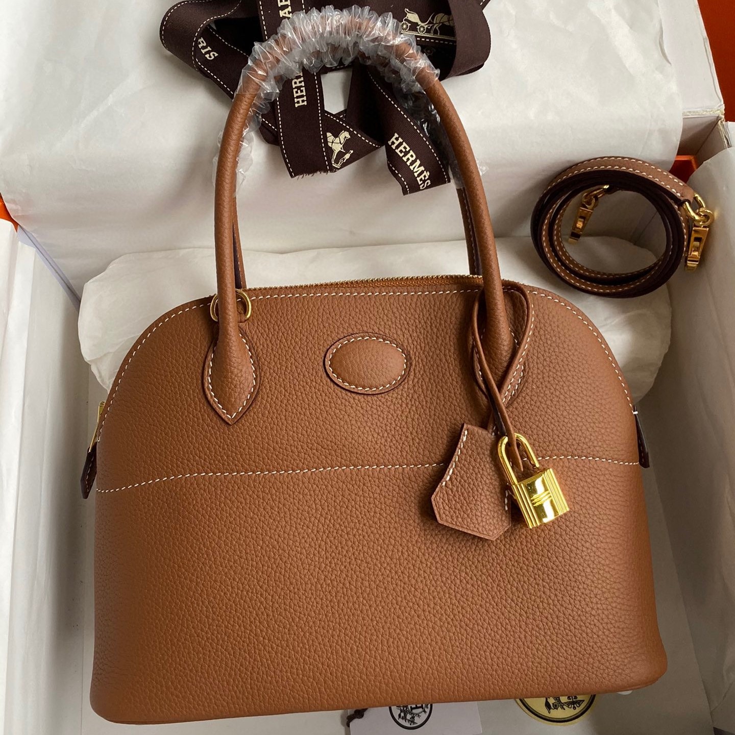 H**mes bolide 1923 27 handmade bag in gold clemence calfskin