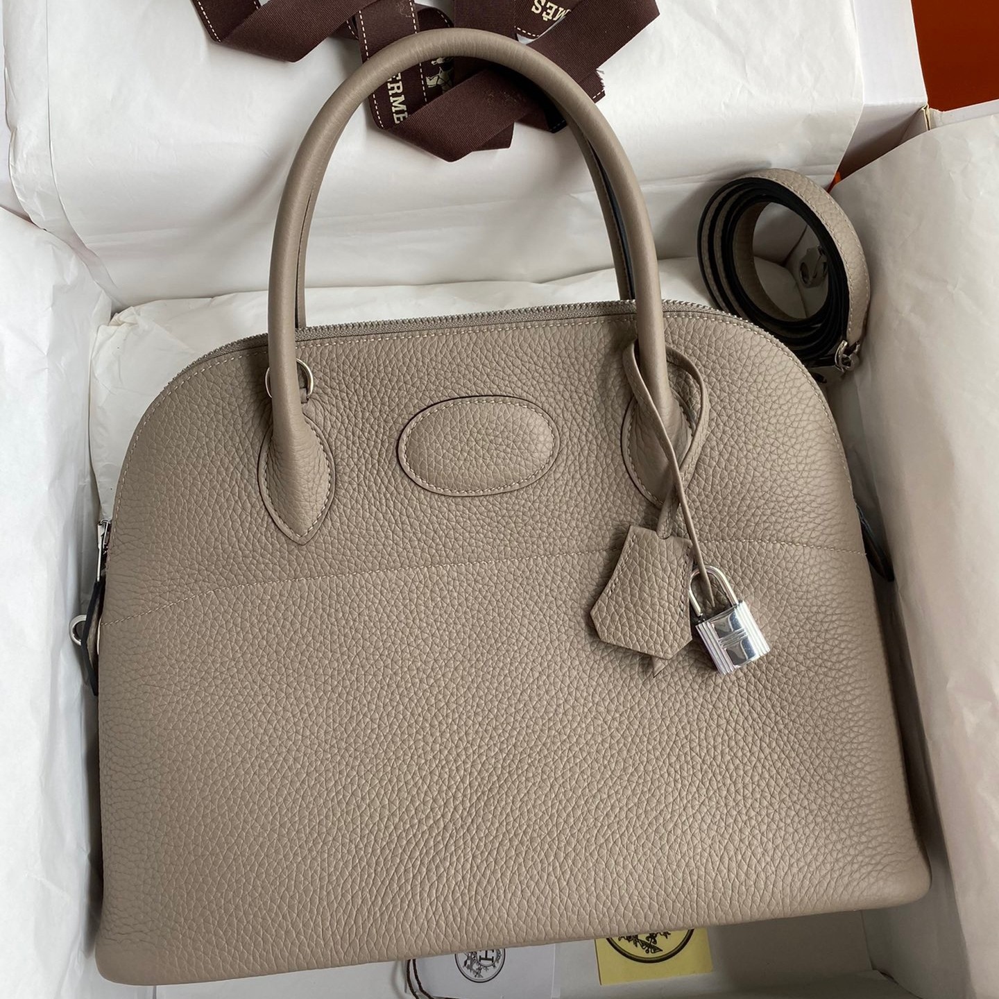 H**mes bolide 1923 31 handmade bag in gris asphalt clemence leather