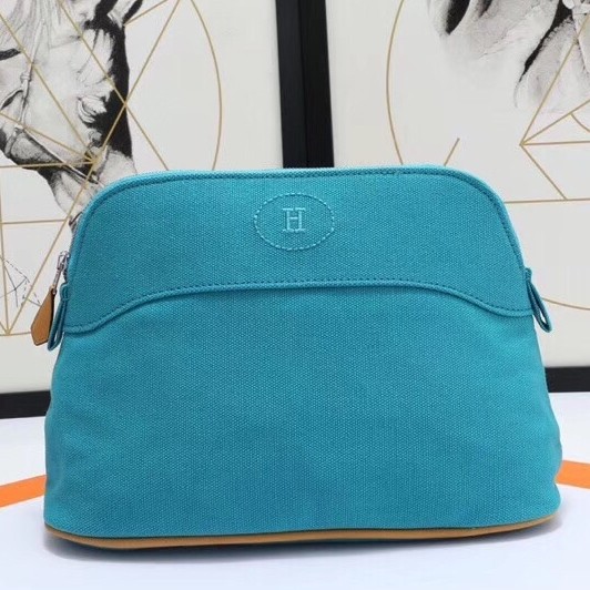 H**mes medium bolide travel case in blue horizon cotton