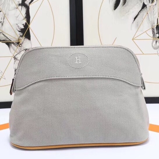 H**mes medium bolide travel case in grey cotton