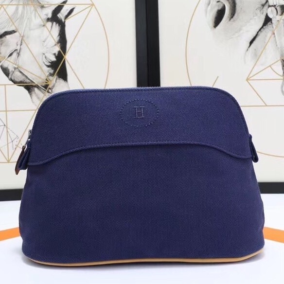 H**mes medium bolide travel case in blue electric cotton