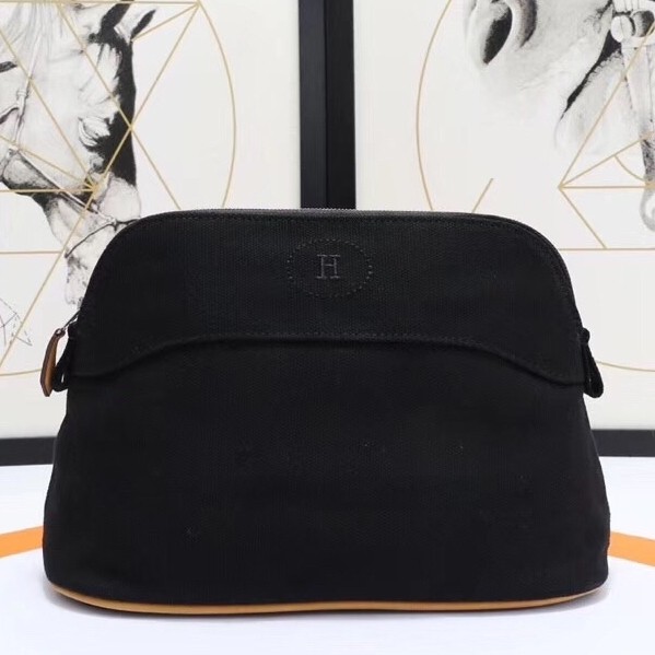 H**mes medium bolide travel case in black cotton