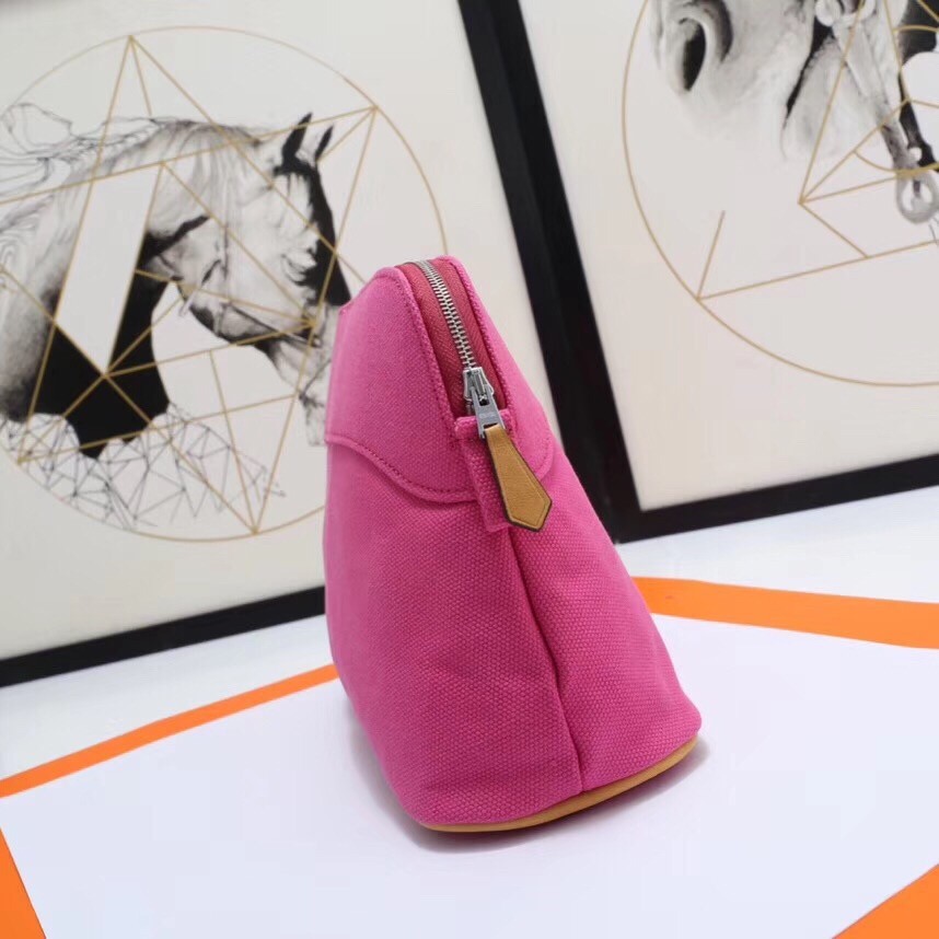 H**mes medium bolide travel case in rose red cotton