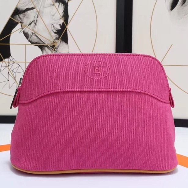 H**mes medium bolide travel case in rose red cotton