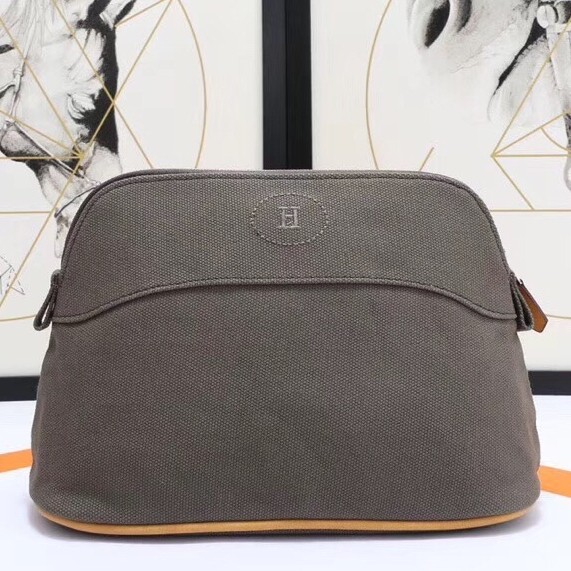 H**mes medium bolide travel case in taupe cotton