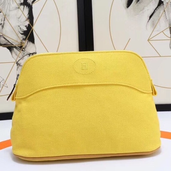 H**mes medium bolide travel case in yellow cotton