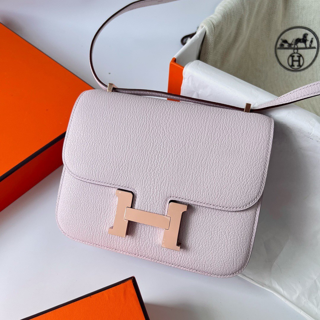 H**mes constance 18 handmade bag in mauve pale chevre mysore leather