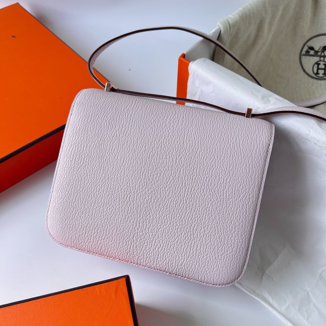 H**mes constance 18 handmade bag in mauve pale chevre mysore leather