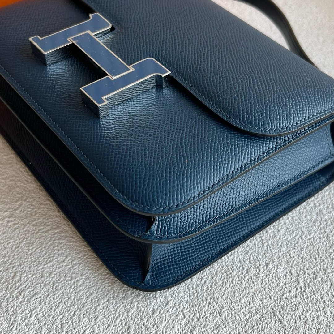 H**mes constance enamel 18 handmade bag in deep blue epsom calfskin