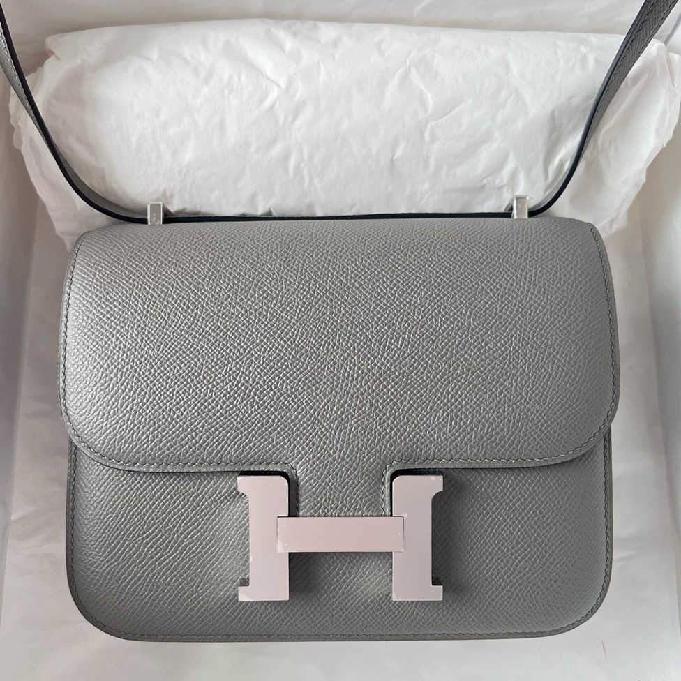 H**mes constance 18 handmade bag in gris meyer epsom calfskin