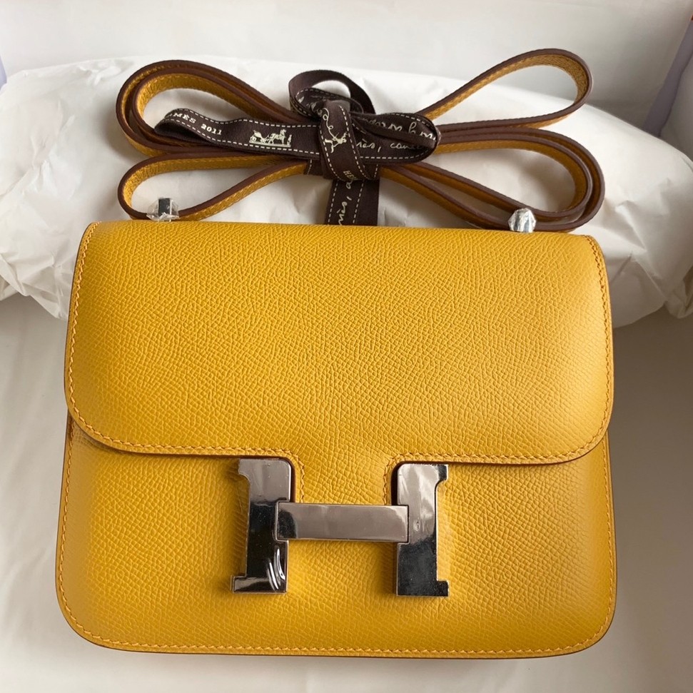 H**mes constance 18 handmade bag in jaune ambre epsom calfskin