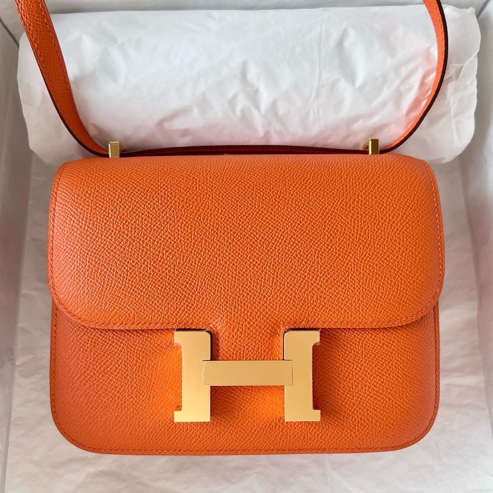 H**mes constance 18 handmade bag in orange epsom calfskin