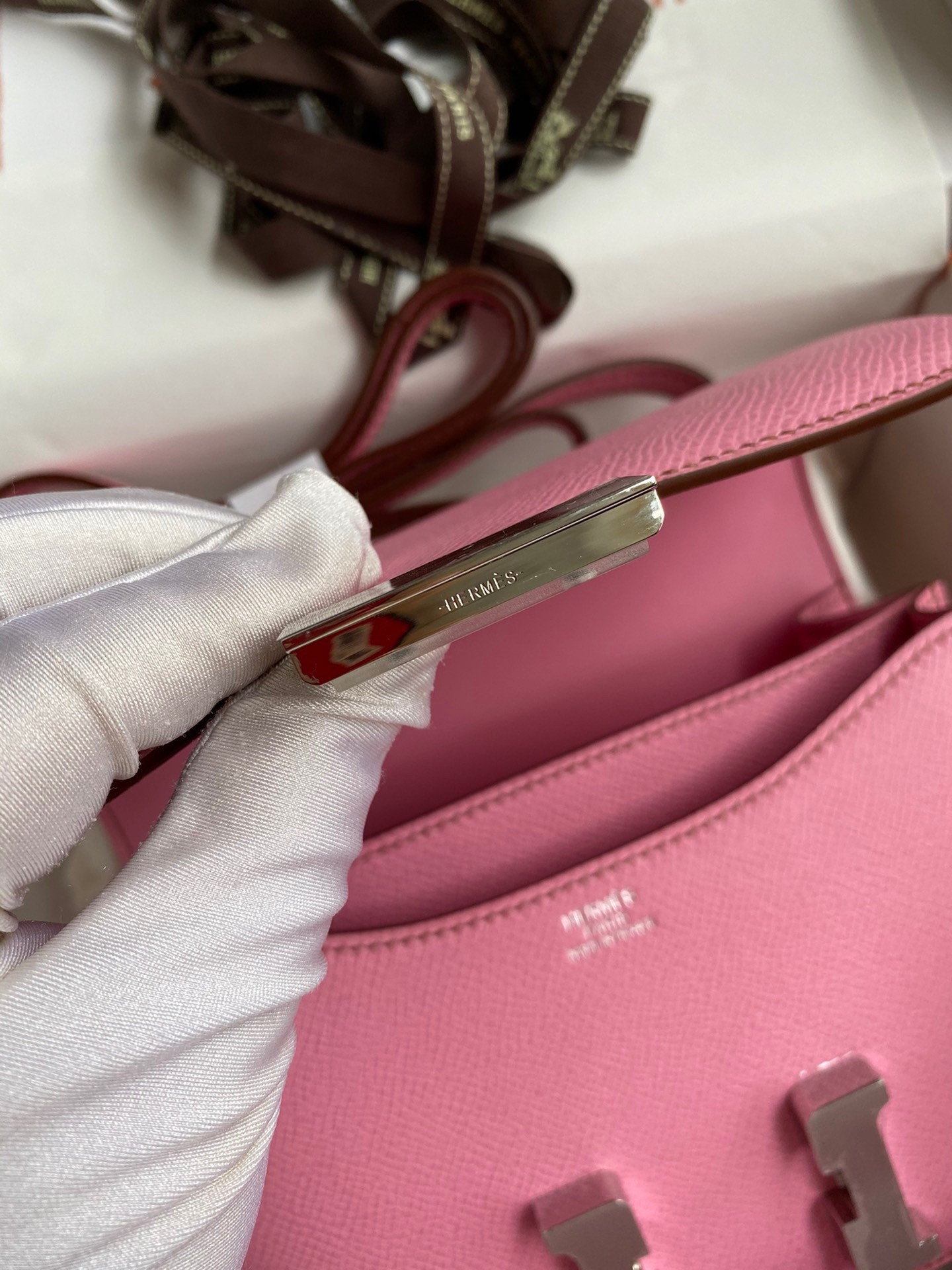 H**mes constance 18 handmade bag in pink epsom calfskin