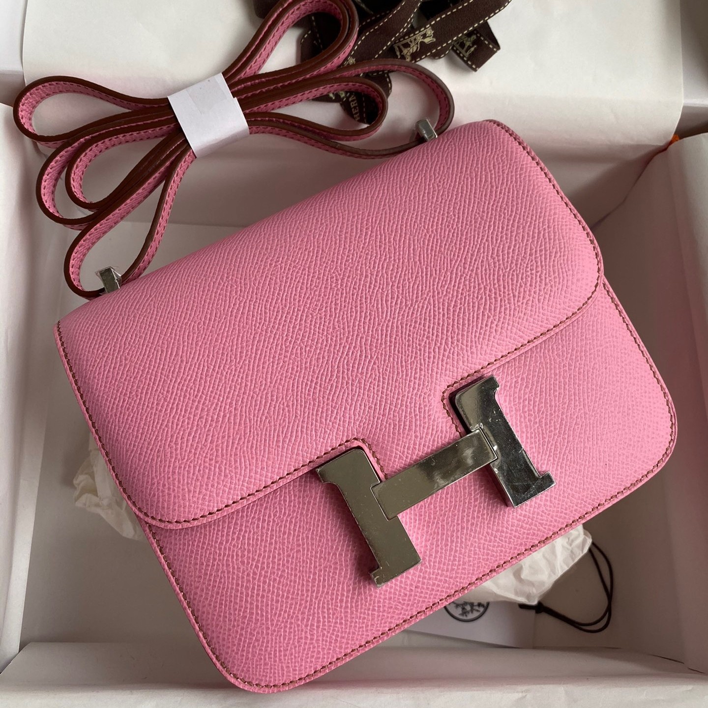 H**mes constance 18 handmade bag in pink epsom calfskin