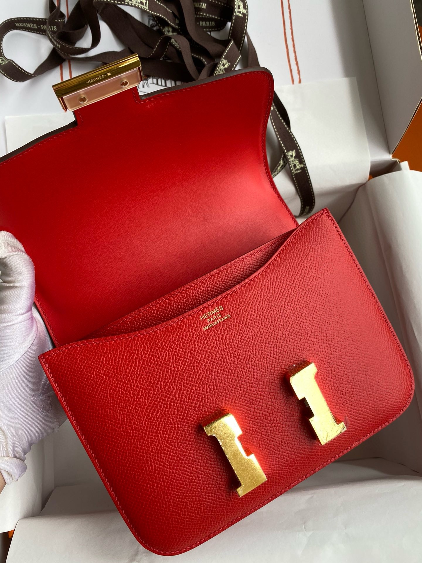H**mes constance 18 handmade bag in rouge coeur epsom calfski