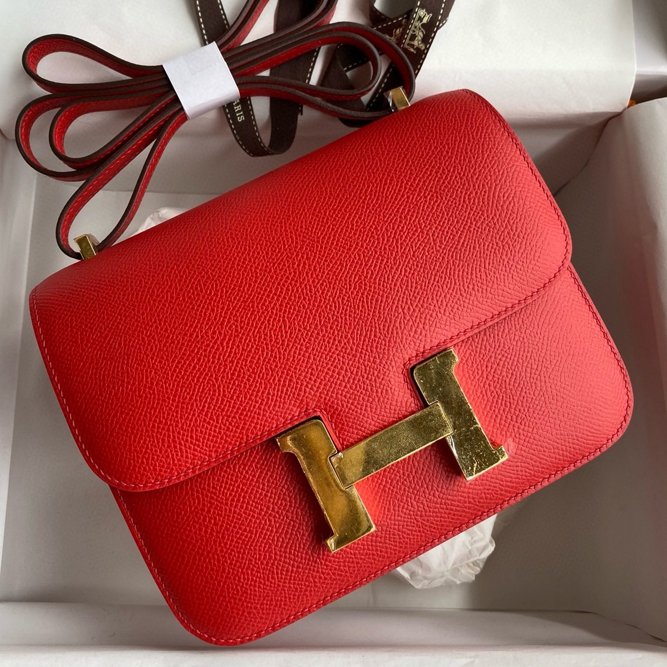 H**mes constance 18 handmade bag in rouge coeur epsom calfski