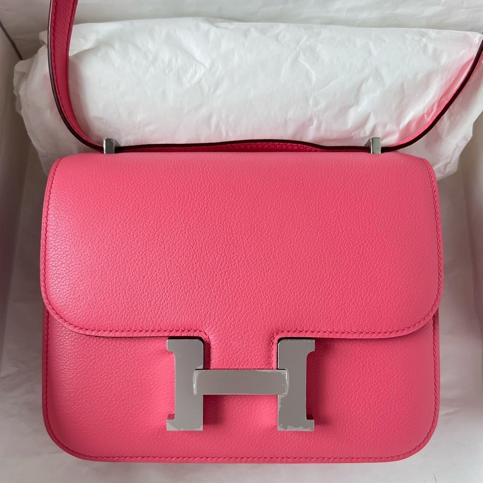 H**mes constance 18 handmade bag in rose lipstick evercolor calfskin