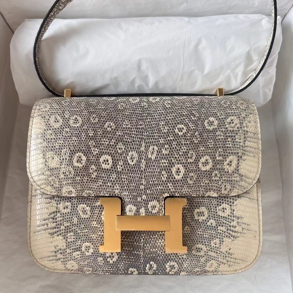 H**mes constance 18 handmade bag in natural lizard skin