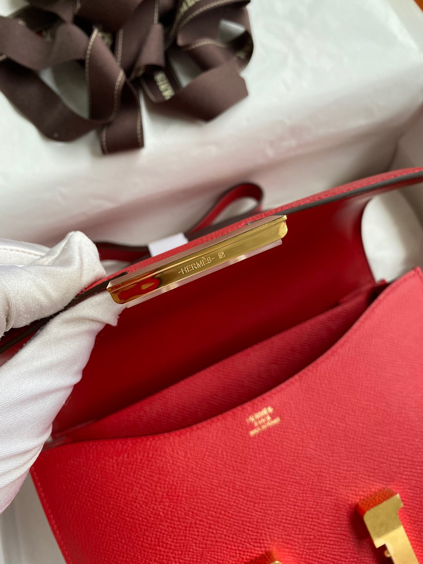 H**mes constance 24 handmade bag in red epsom calfskin