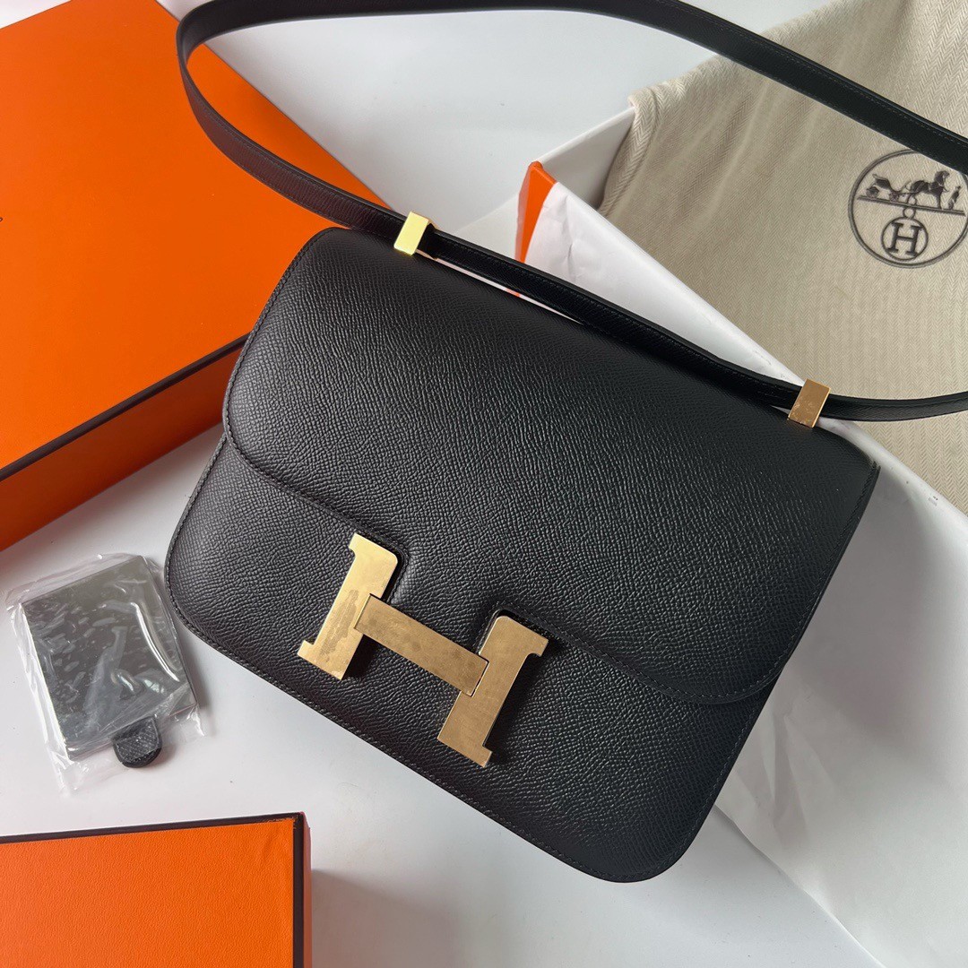 H**mes constance 1-24 mirror bag in black epsom calfskin