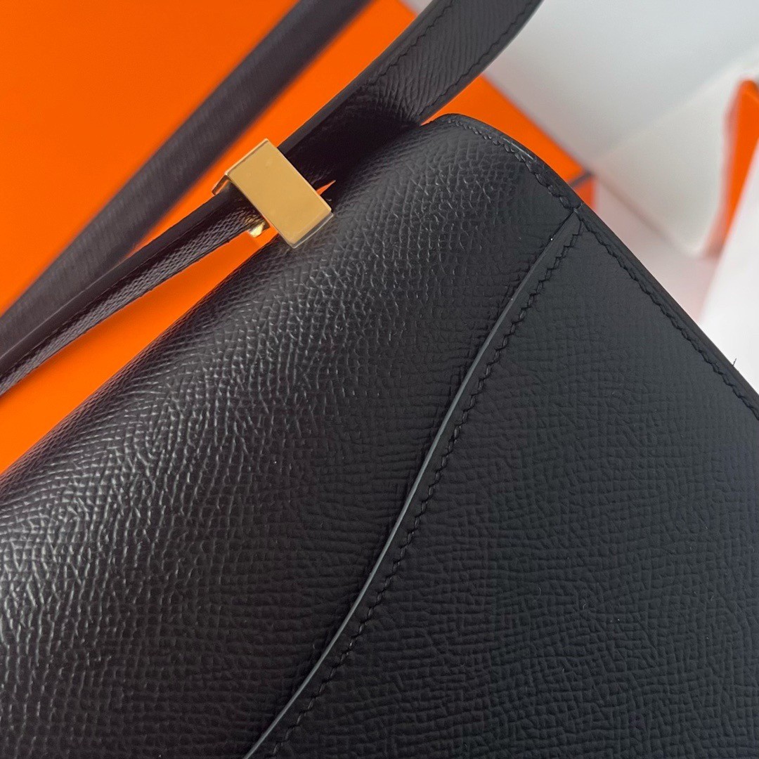 H**mes constance 1-24 mirror bag in black epsom calfskin