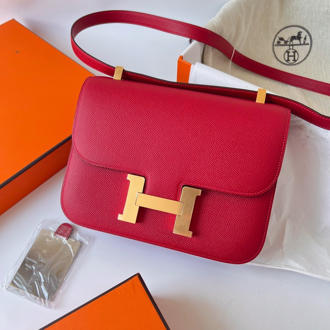 H**mes constance 1-24 mirror bag in red epsom calfskin