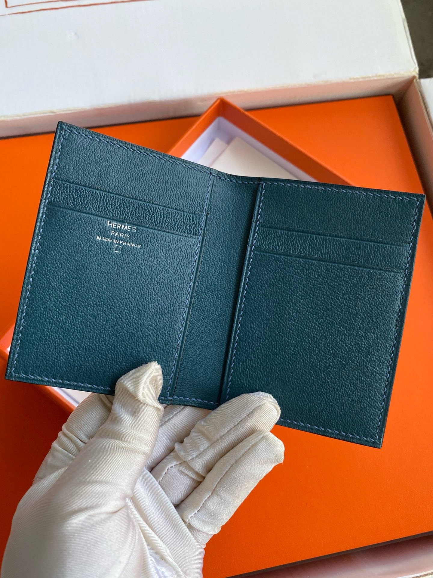 H**mes mc² euclide card holder in blue colvert shiny alligator leather