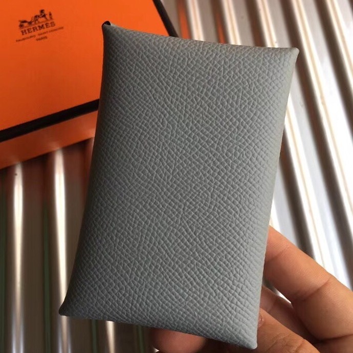 H**mes blue lin epsom calvi card holder