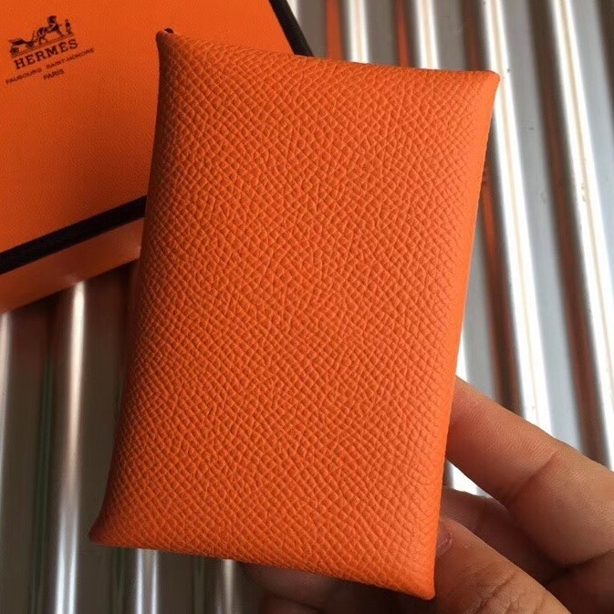 H**mes orange epsom calvi card holder
