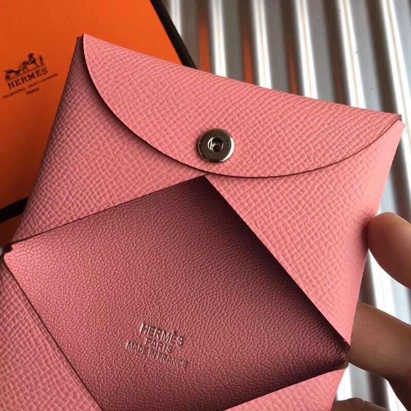 H**mes pink epsom calvi card holder