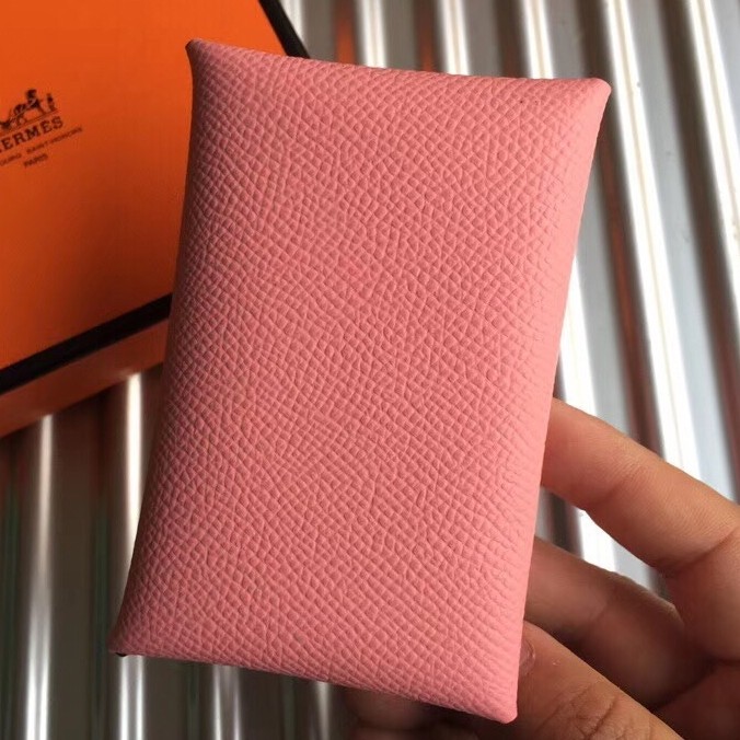 H**mes pink epsom calvi card holder