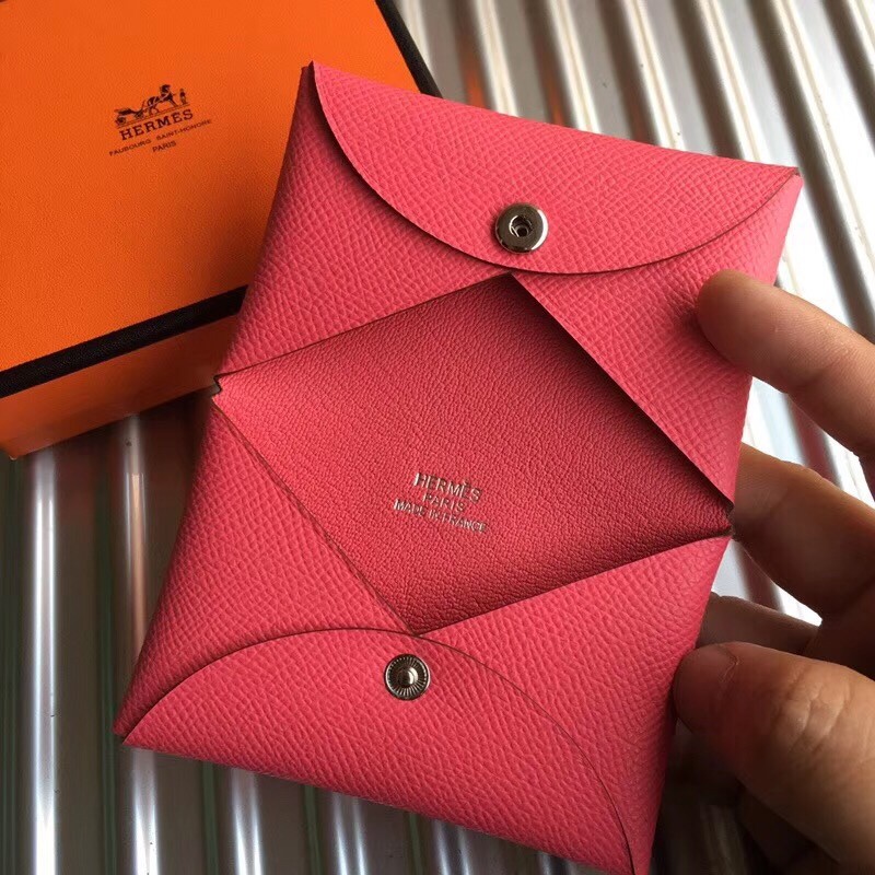 H**mes rose azalee epsom calvi card holder