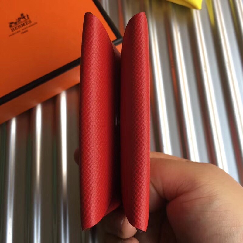 H**mes red epsom calvi card holder