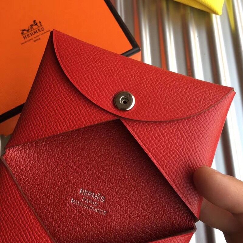 H**mes red epsom calvi card holder