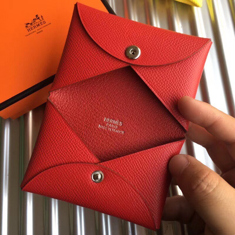 H**mes red epsom calvi card holder