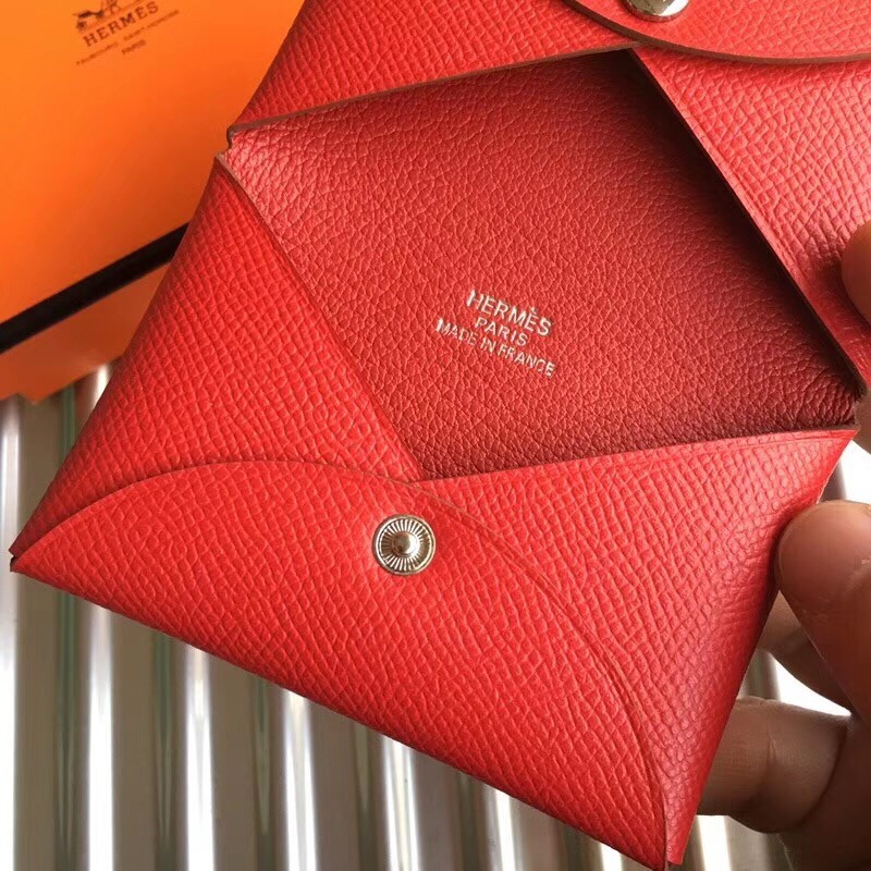 H**mes red epsom calvi card holder