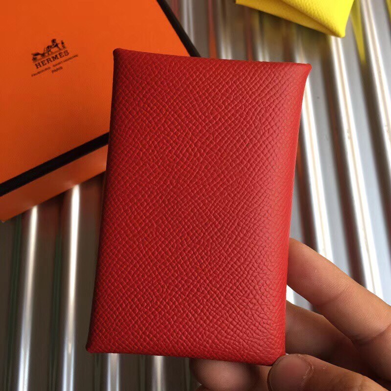 H**mes red epsom calvi card holder
