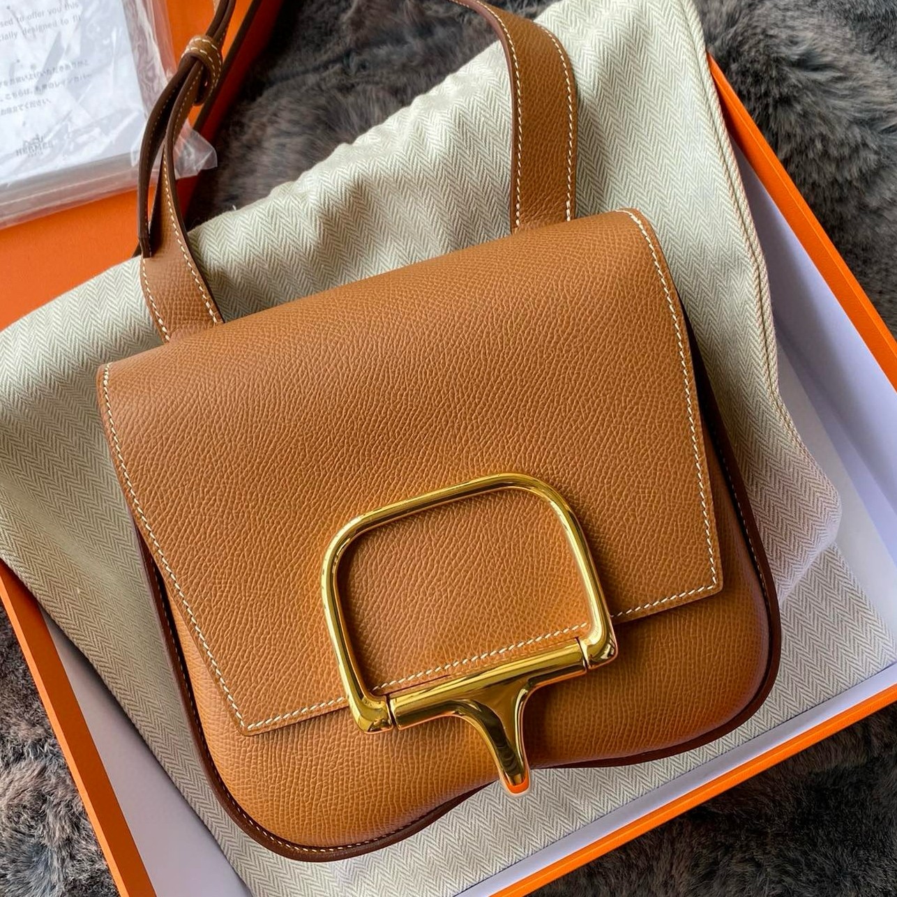 H**mes della cavalleria ii mini bag in gold epsom calfskin