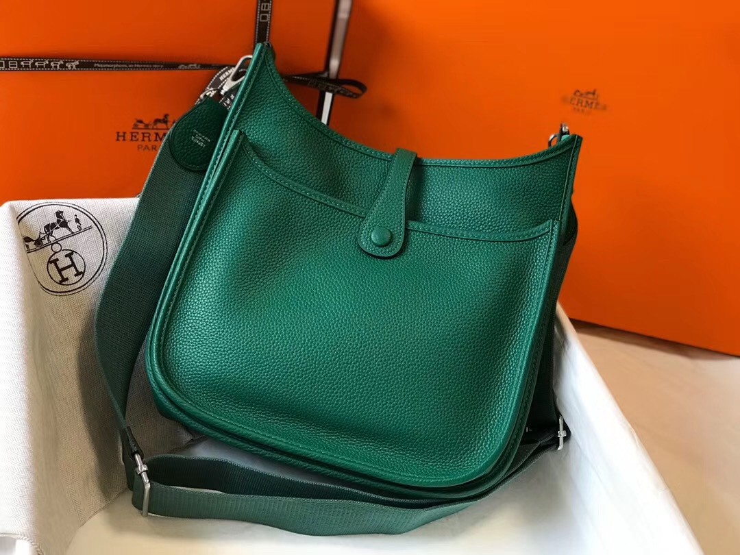H**mes evelyne iii 29 pm bag in vert vertigo clemence leather