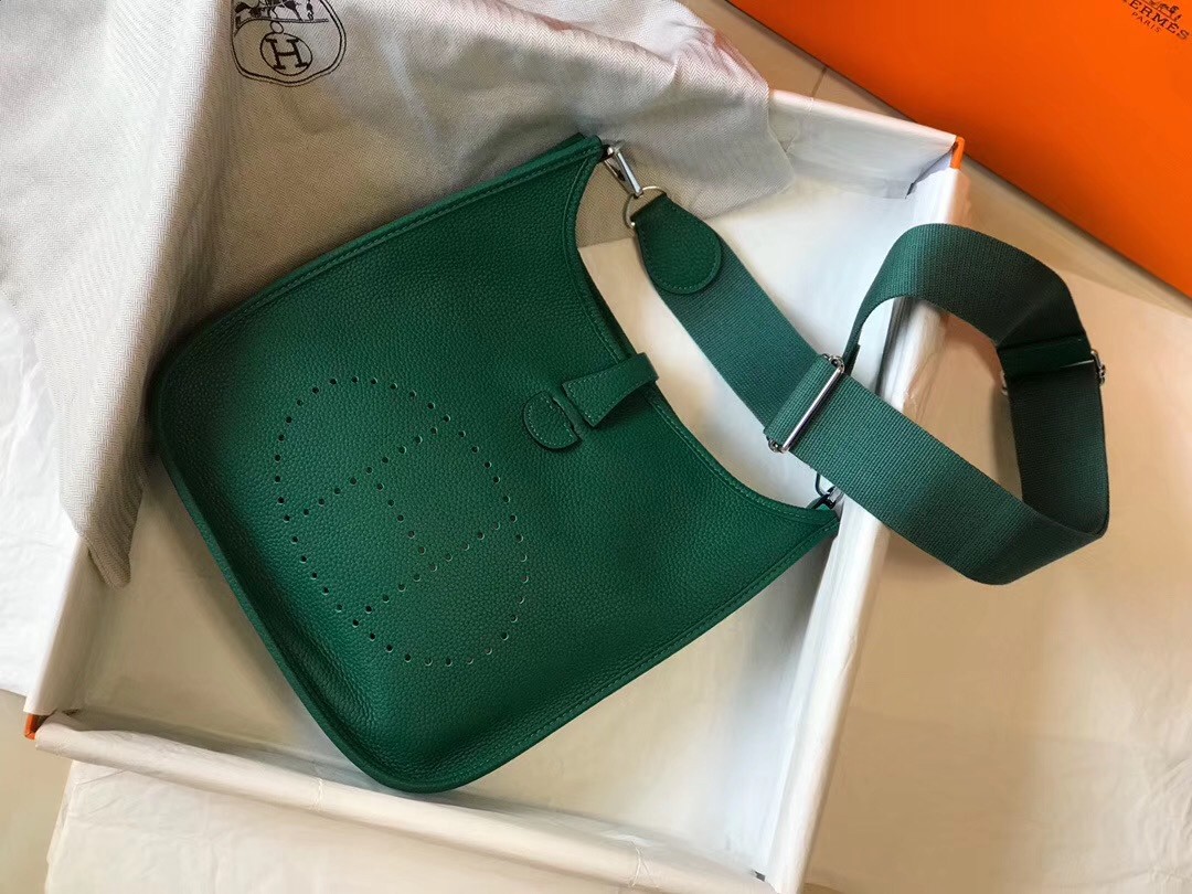 H**mes evelyne iii 29 pm bag in vert vertigo clemence leather