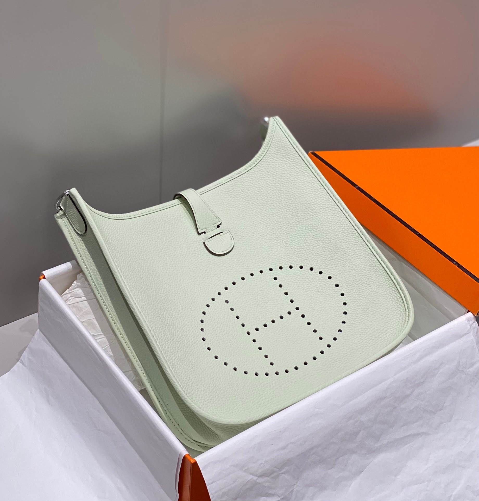 H**mes evelyne iii 29 bag in vert fizz clemence leather